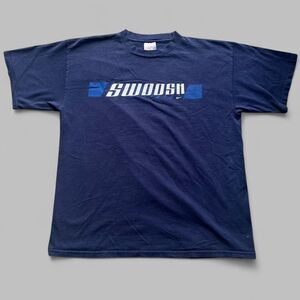 Early 2000s Nike Sportswear Swoosh Two Tone Dark Navy Blue XL Graphic T-Shirt